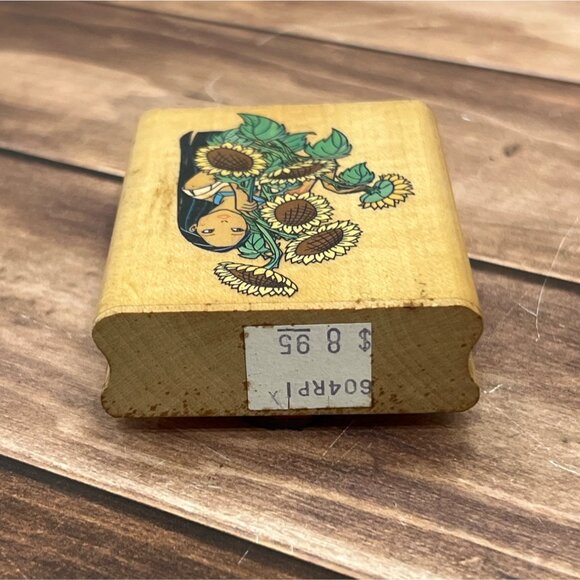 HTF RUBBER STAMPEDE A1011E PEEKING SUNFLOWER POCAHONTAS DISNEY WOOD MOUNT STAMP - Picture 6 of 6